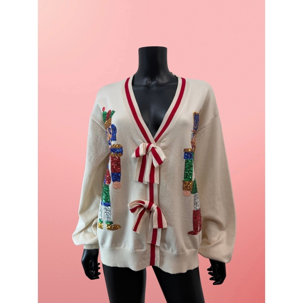 Fantastic‎ Fawn Nutcracker Cardigan Sweater Sequin Holiday L - Picture 4 of 10